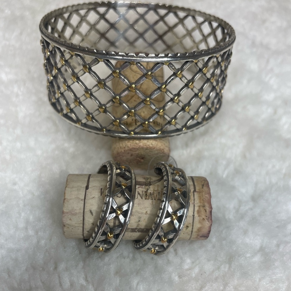 Brighton Two-toned Bangle Bracelet and hoop Earrings.